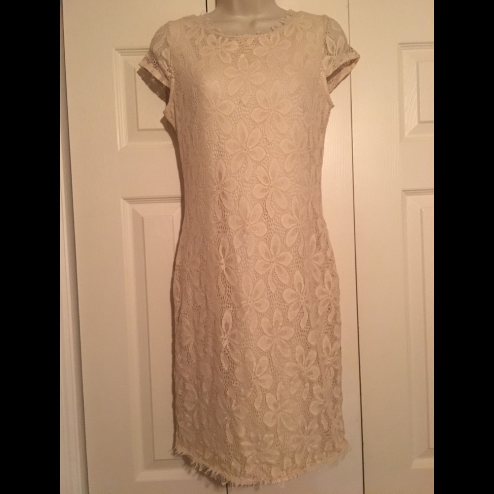 Lapis Beige Cream Soft Lace Dress Size S